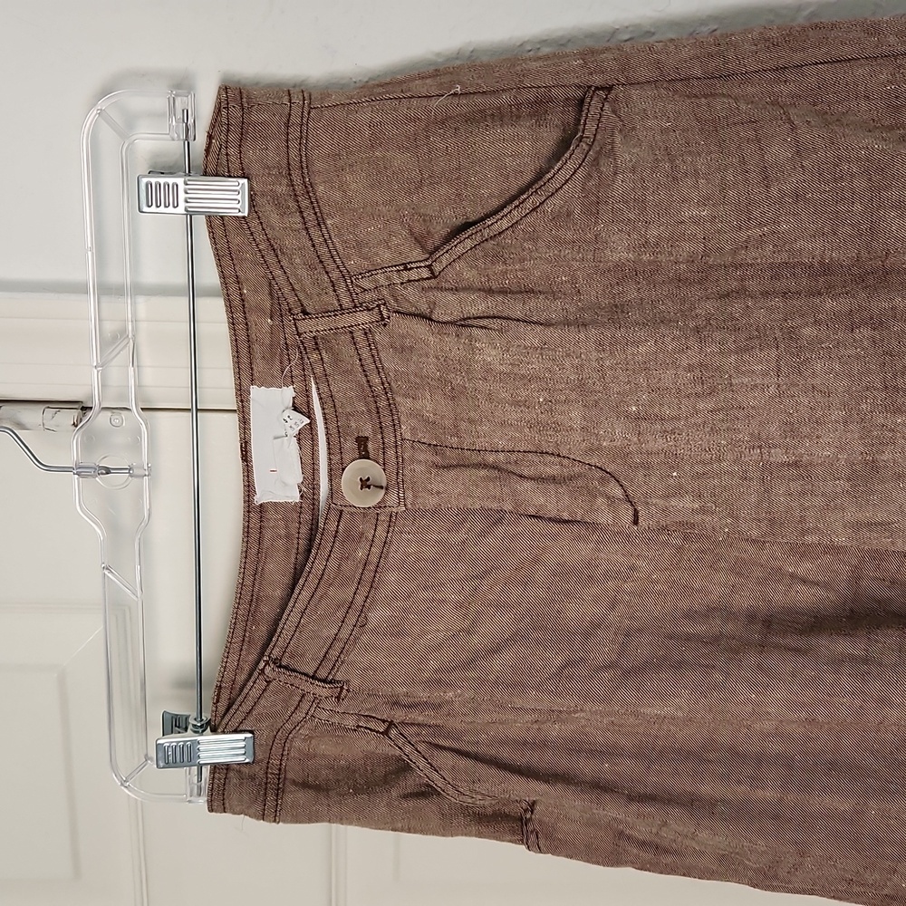 Anthropologie Linen Low-Rise Wide Leg Pants Tan Beige Waist 29 - Picture 11 of 15